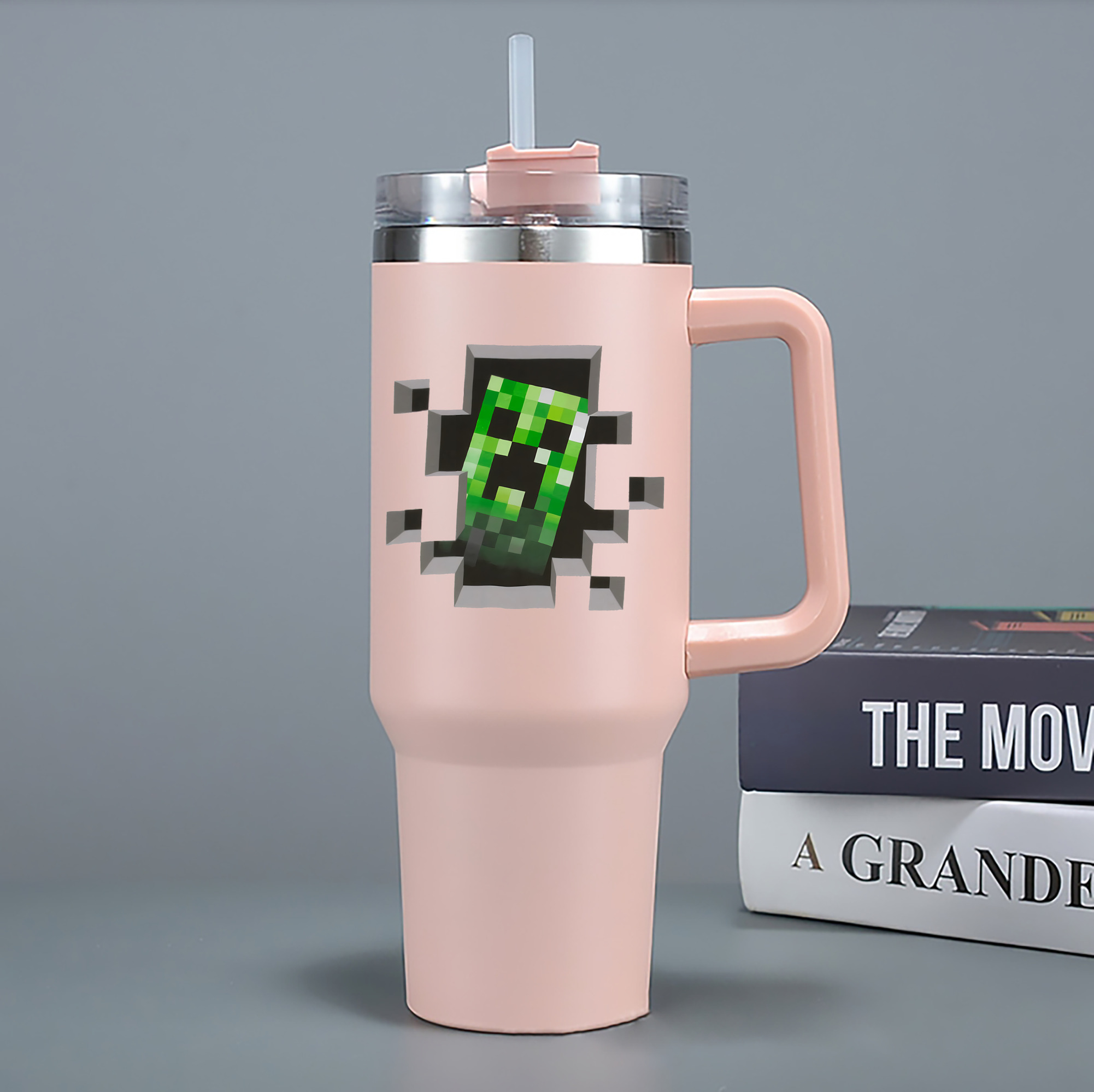（画像用） マインクラフト ブロックの世界 Minecraft MC Block world 1200mL車用タンブラー - クリスタルステッカー（プラスチックストロー付き）